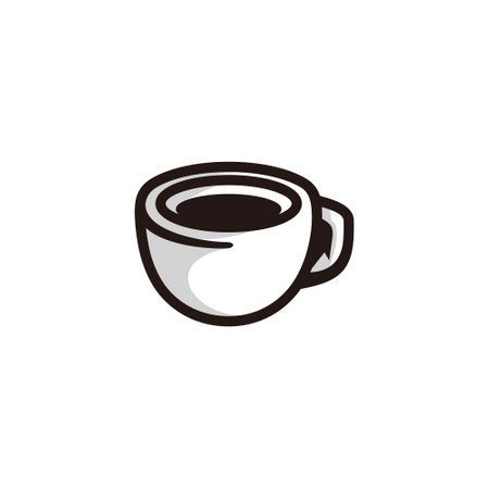 symbol of a coffee cup, in black line art style and shadow details.のイラスト素材