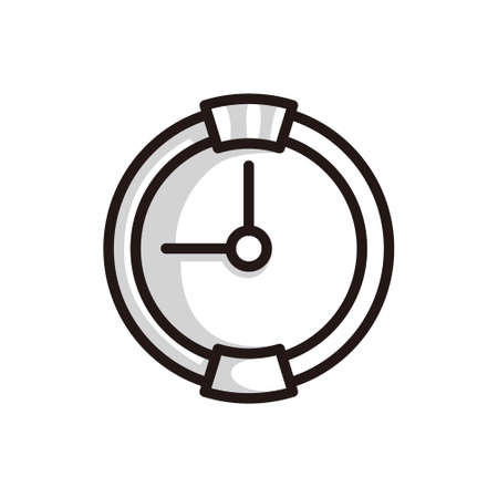 the symbol of a modern wall clock, in black line art style and shadow details.のイラスト素材