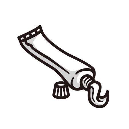 symbol of toothpaste dispensing its contents, in black line art style and shadow details.のイラスト素材