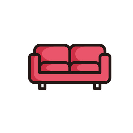 mattress sofa symbol in red colored black line art style and shadow details.のイラスト素材