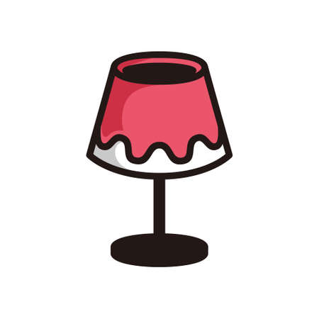 symbol of a table lamp in the bedroom, red colored with line art style, and shadow details.のイラスト素材