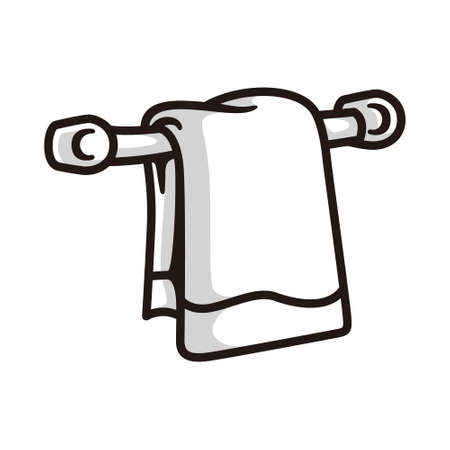 symbol of a hanging towel, in black line art style and shadow details.のイラスト素材