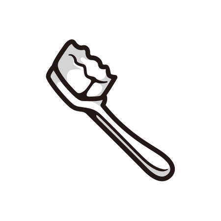 symbol of a toothbrush, in black line art style and shadow details.のイラスト素材