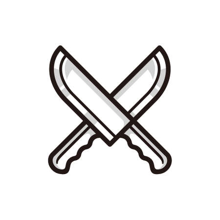 symbol of two crossed knifes, in black line art style and shadow details.のイラスト素材