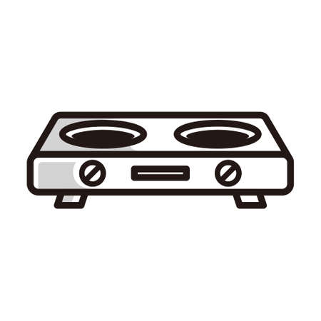 symbol of a modern gas stove, in black line art style and shadow details.のイラスト素材