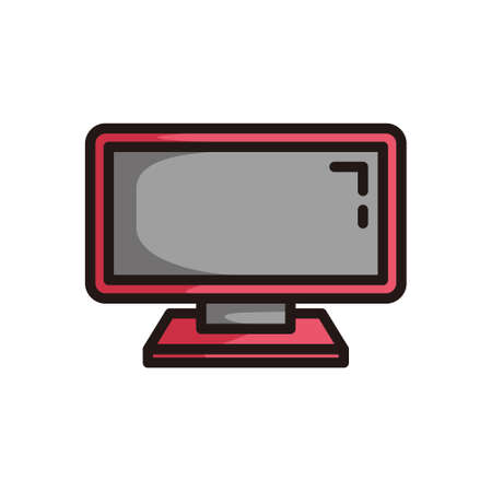 a simple symbol of a flat television, red colored in black line art style and shadow details.のイラスト素材