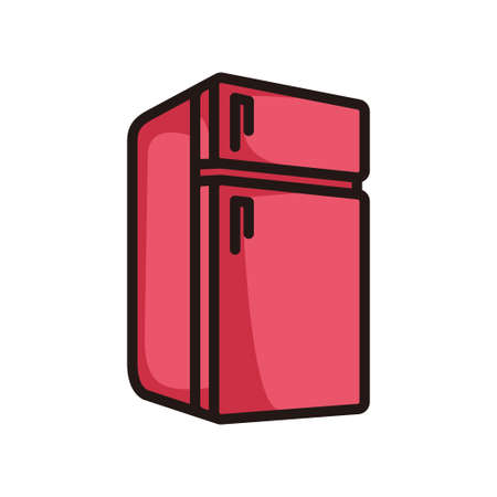 symbol of a two-door refrigerator, red colored in black line art style and shadow details.のイラスト素材