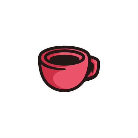 symbol of a coffee cup, in red colored black line art style and shadow details.のイラスト素材