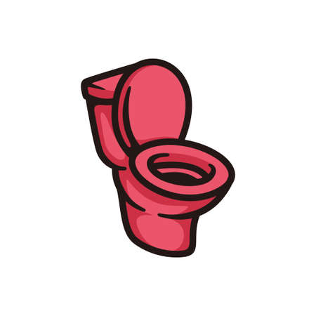 symbol of a toilet seat, red colored in black line art style and shadow details.のイラスト素材