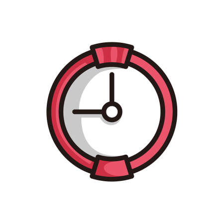 the symbol of a modern wall clock, in red colored black line art style and shadow details.のイラスト素材