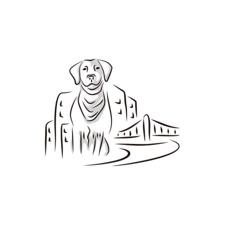 Dog town city illustration black line art shadow detail design vectorのイラスト素材