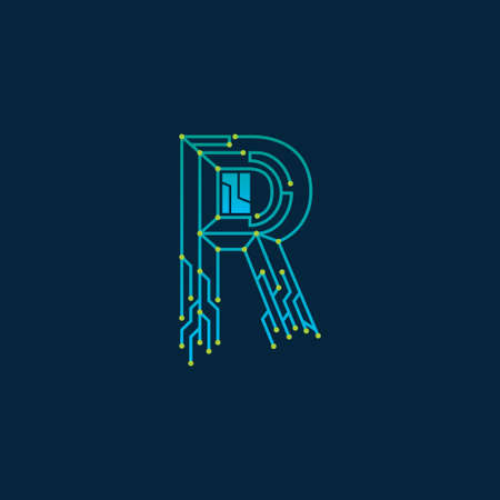 R letter technology network symbol logo design vectorのイラスト素材
