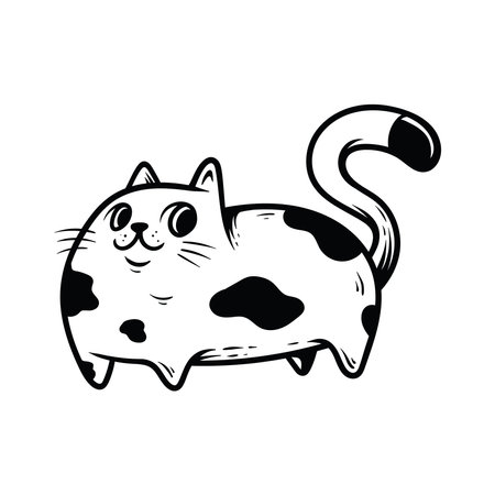 Cute cartoon cat isolated on white background. Vector illustration in black and white.のイラスト素材