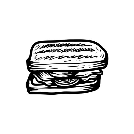Hand drawn vector illustration of sandwich. Isolated on white background.のイラスト素材