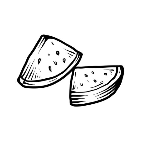 Piece of watermelon. Hand drawn sketch. Vector illustration.のイラスト素材