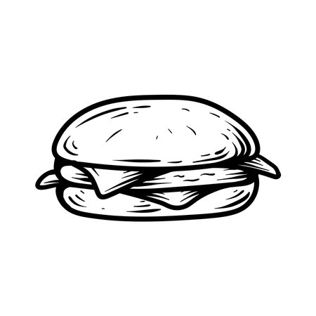 Hamburger icon. Vector illustration of fast food. Hand drawn burger.のイラスト素材