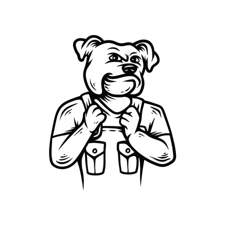 Vector illustration of a bulldog in overalls and suspendersのイラスト素材