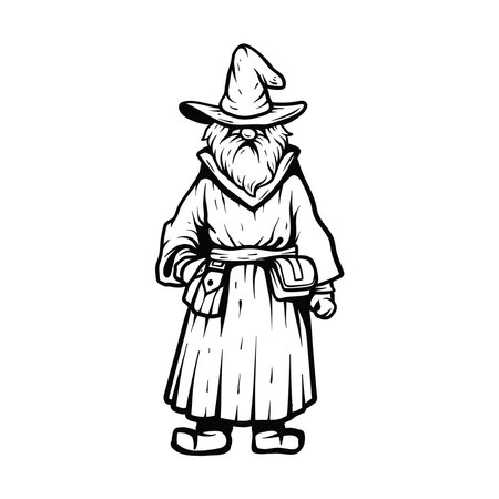 Wizard in a hat and cloak. Vector illustration on white background.のイラスト素材