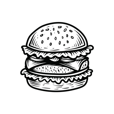 Hamburger hand drawn vector illustration. Isolated on white background.のイラスト素材