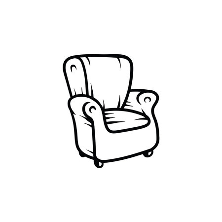 Comfortable armchair isolated on white background. Vector illustration in doodle style.のイラスト素材