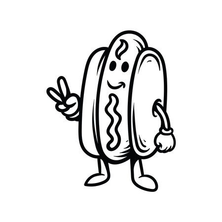 Hot dog cartoon character. Vector illustration isolated on a white background.のイラスト素材