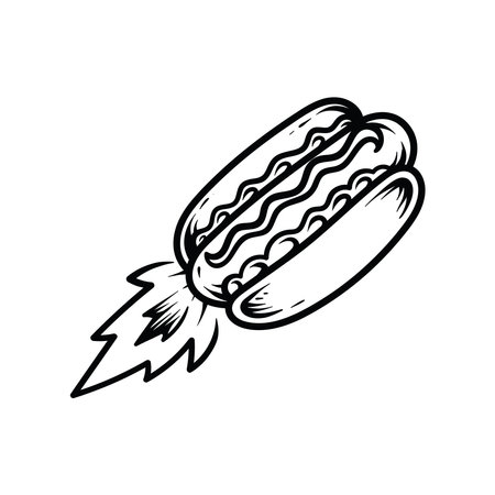 hot dog rocket fast food icon over white background, line style, vector illustrationのイラスト素材