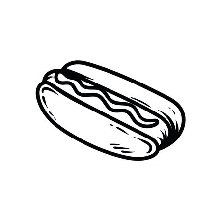 Hot dog doodle icon. Hand drawn fast food illustration.のイラスト素材