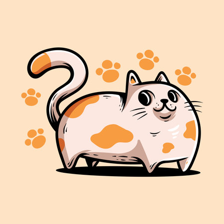 Cute cat with paw print. Vector illustration in cartoon style.のイラスト素材