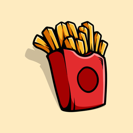 French fries in a red box. Vector illustration of fast food.のイラスト素材