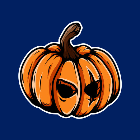 Halloween pumpkin. Vector illustration in cartoon style on blue background.のイラスト素材