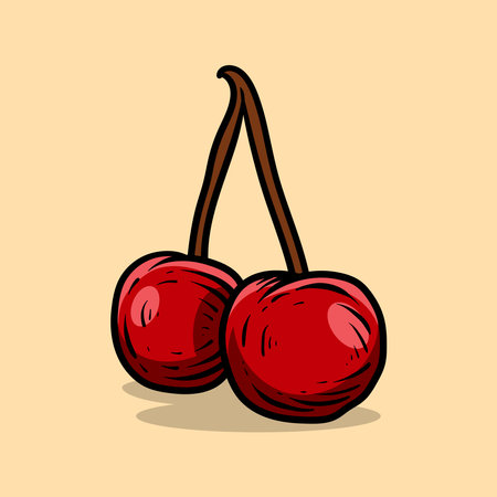 Cherry. Hand drawn vector illustration. Isolated on white background.のイラスト素材