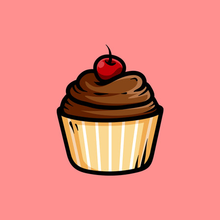 Cupcake with cherry. Vector illustration of a cupcake.
