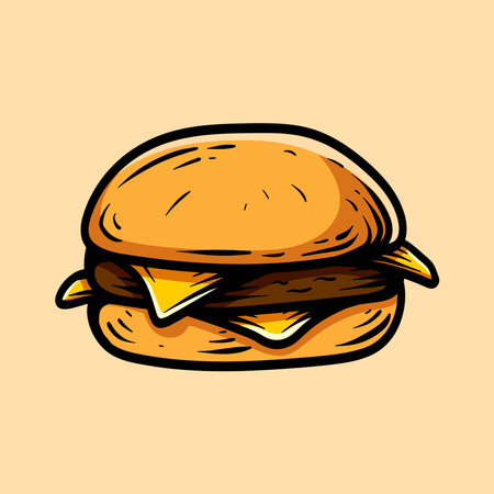 Burger hand drawn vector illustration. Isolated on white background.のイラスト素材