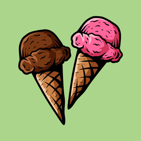 Ice cream in cone. Vector hand drawn illustration of ice cream.のイラスト素材