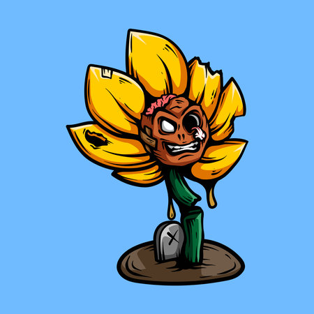 zombie sunflower. Vector illustration of a cartoon character.のイラスト素材