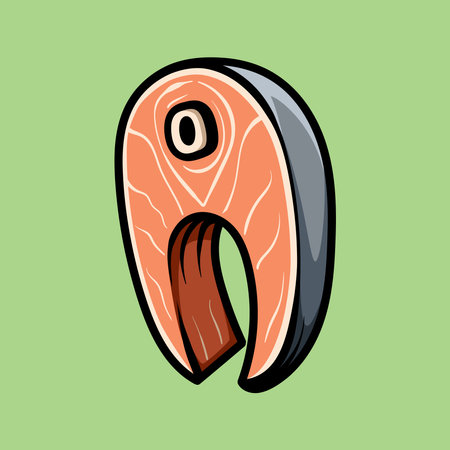 Vector illustration of a salmon steak. Isolated on green background.のイラスト素材