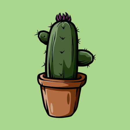 Cactus in a pot. Hand drawn vector illustration in cartoon style.のイラスト素材