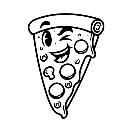 Sketch of a slice of pizza on a white background. Vector illustrationのイラスト素材