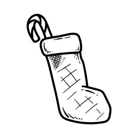 Hand drawn christmas stocking. Vector illustration in doodle style.のイラスト素材