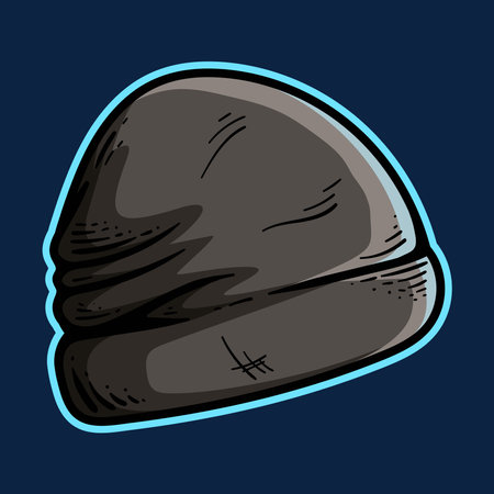 Vector illustration of a hand-drawn black hat on a blue backgroundのイラスト素材