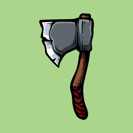 Axe with wooden handle. Hand drawn vector illustration in cartoon style.のイラスト素材
