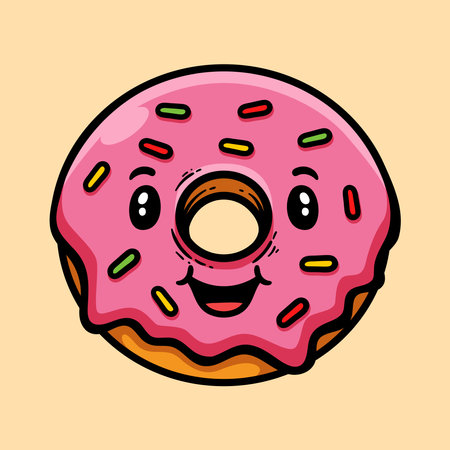 Cute cartoon donut with pink glaze. Vector illustration.のイラスト素材