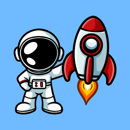 Astronaut and rocket, space theme, vector illustration, no transparencyのイラスト素材