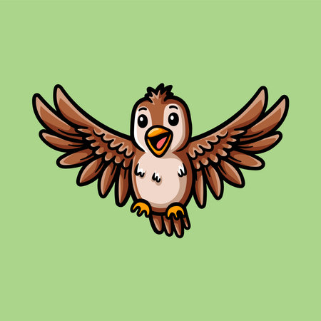 Vector illustration of a cute cartoon owl with wings spread on green backgroundのイラスト素材