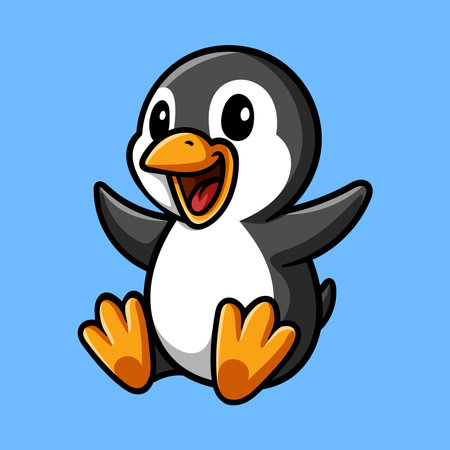 Cute penguin cartoon on blue background. Vector illustration of cartoon penguin.のイラスト素材