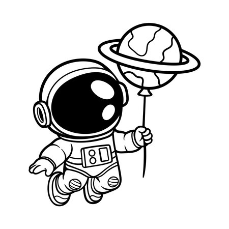 astronaut with balloon helium floating and planet vector illustration graphic designのイラスト素材