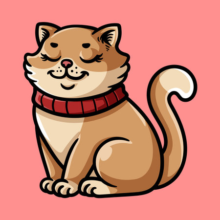 Cute cat in a red collar on a pink background. Vector illustration.のイラスト素材