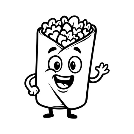Vector illustration of a cartoon character of a burrito with a smiling face.のイラスト素材