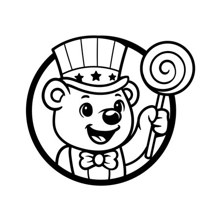 Illustration of a polar bear holding a lollipop in a circleのイラスト素材