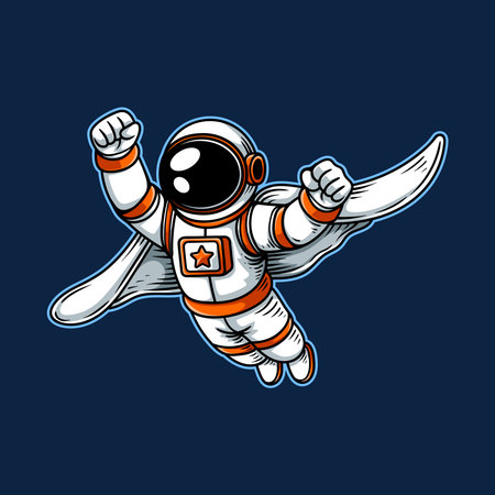 Astronaut flying with a fist in his hand. Vector illustrationのイラスト素材